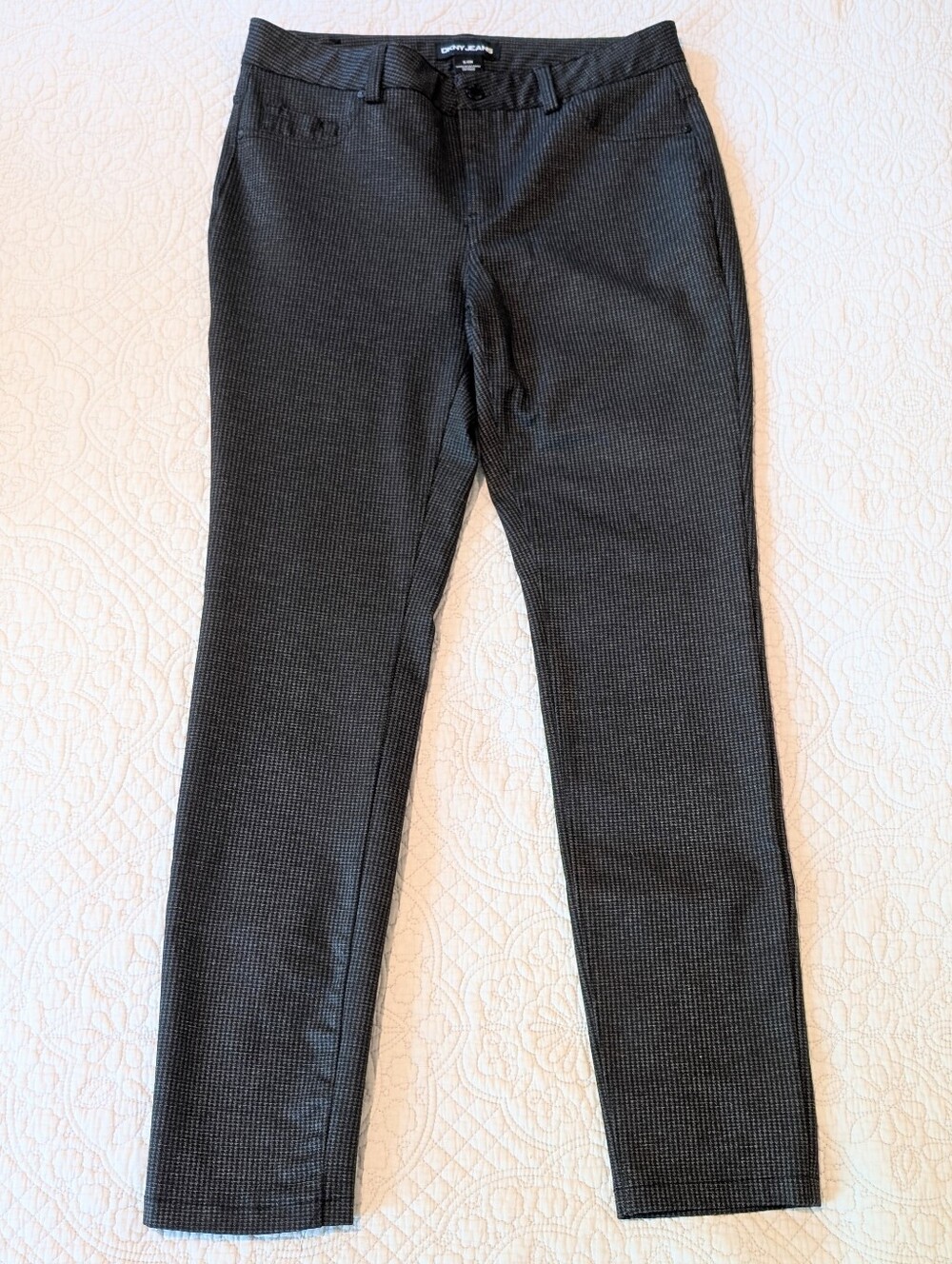 DKNY Jeans Stretch Charcoal Gray Black Houndstooth Legging Style Jeans Size S
